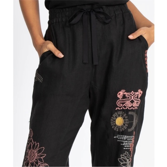 Johnny Was Biya Zara linen pant Black with embroidery size large - Picture 2 of 9